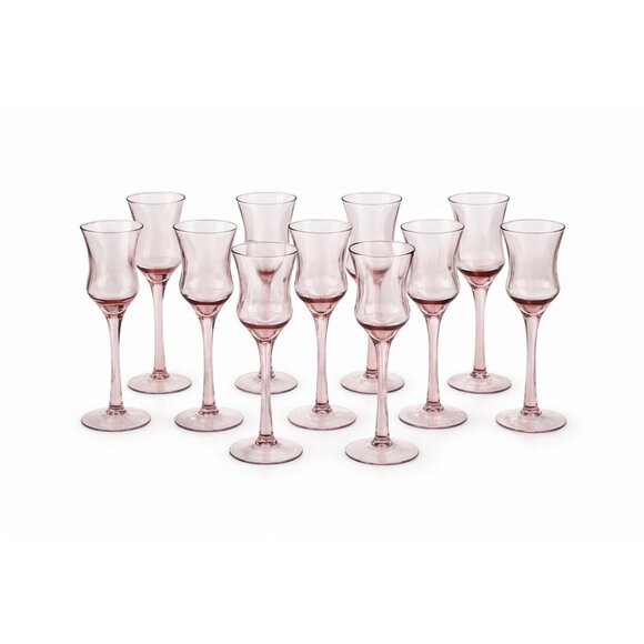 Vintage Blush Pink Cordial Glasses – Set of 11 – Elegant European Style Stemware - Picture 2 of 3